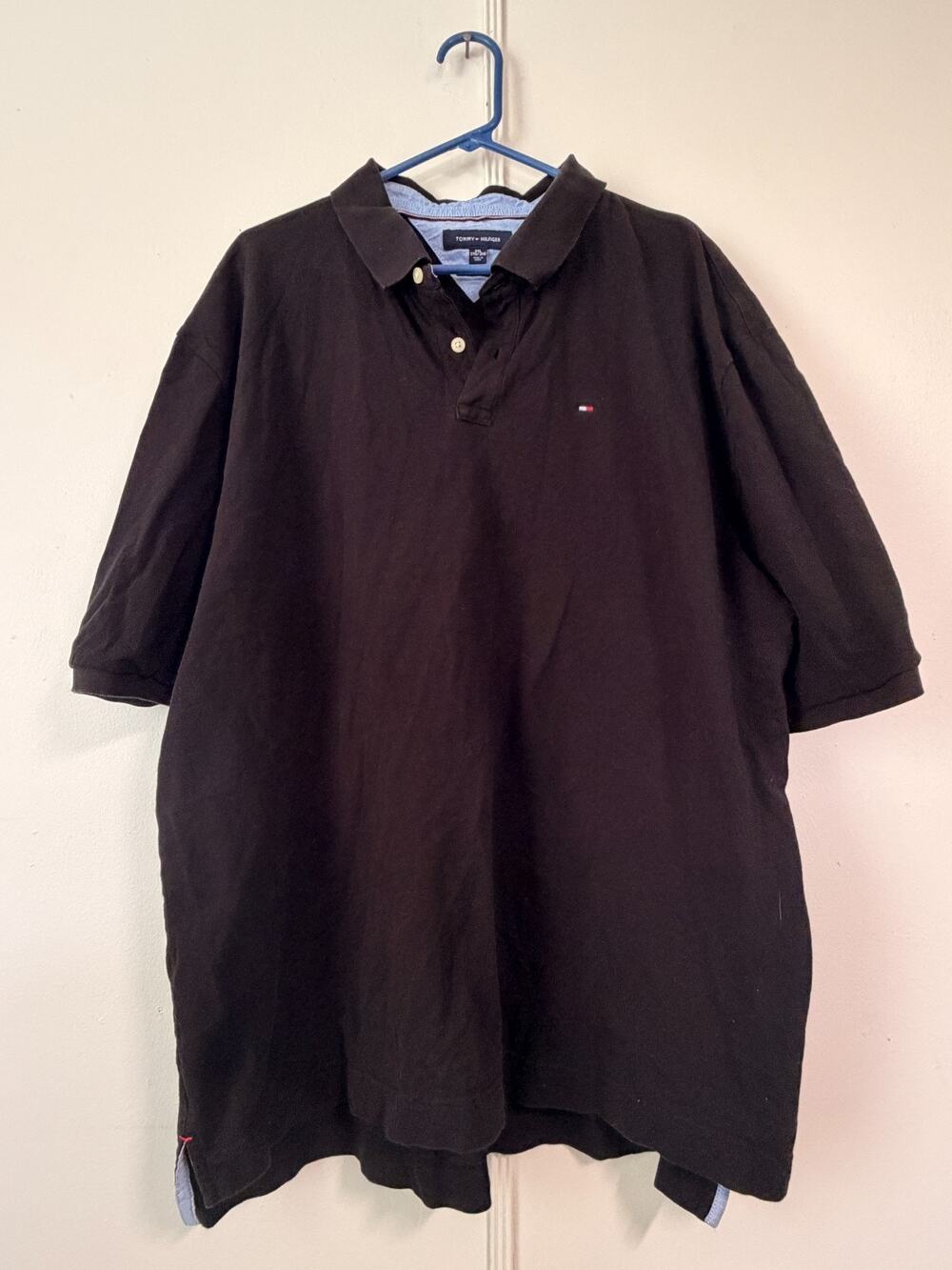 Tommy Hilfiger Men's Polo Shirt 3XL Black Classic Fit Chambray Undercollar Short